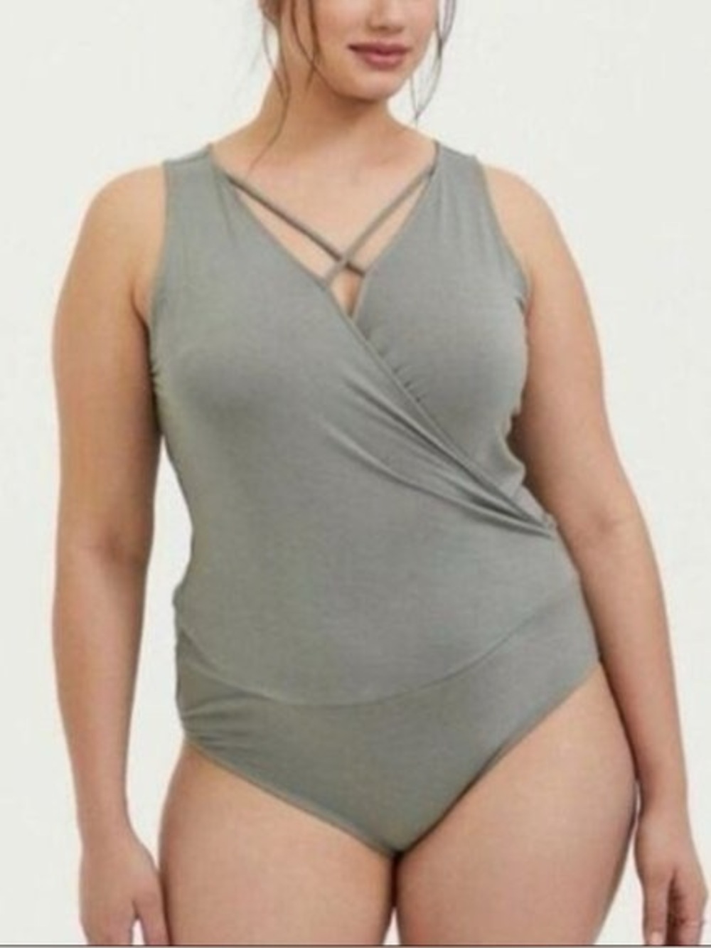 NWOT Torrid Size 3 Sleeveless Wrap Front Bodysuit in Sage Green